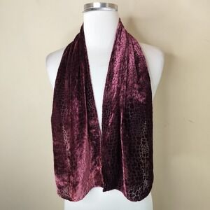 Francesca Made in Italy Velvet Scarf Rayon Silk Burgundy Pattern 46" x 9"